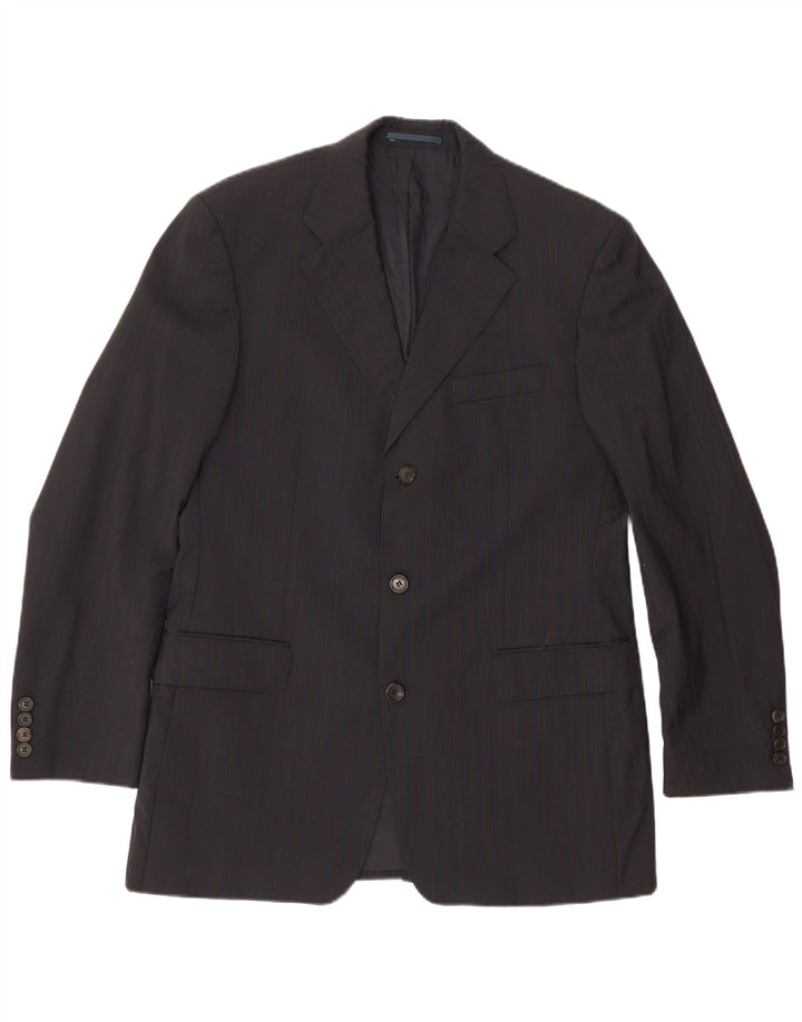 Jaqueta Blazer Masculina Hugo Boss com 3 Botões IT 50 Grande Risca Azul Marinho