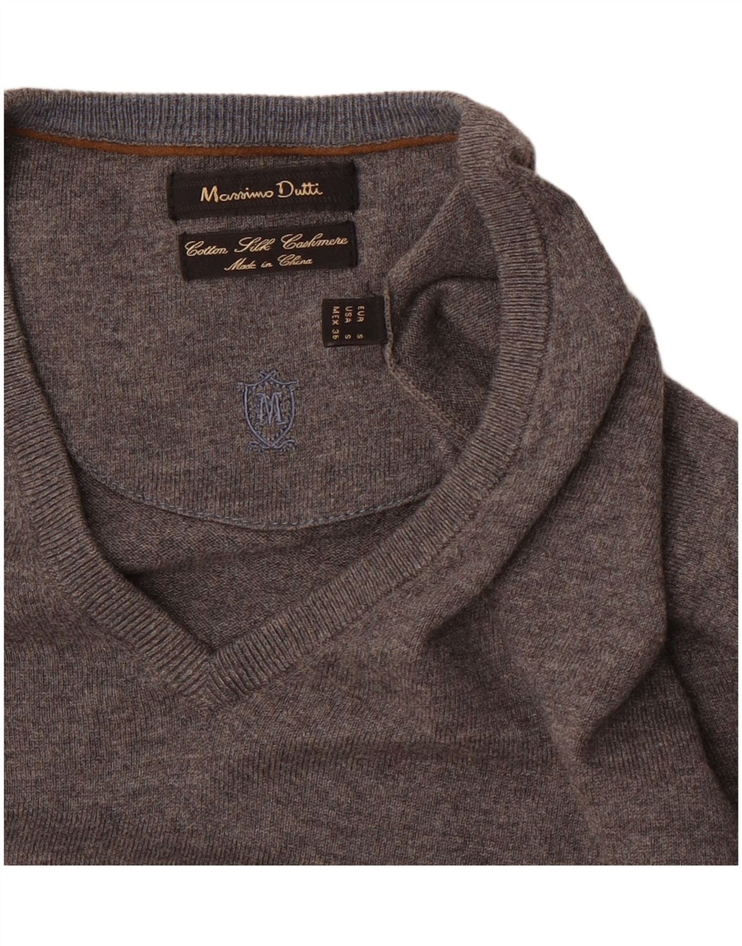 Suéter masculino Massimo Dutti com decote em V pequeno algodão cinza