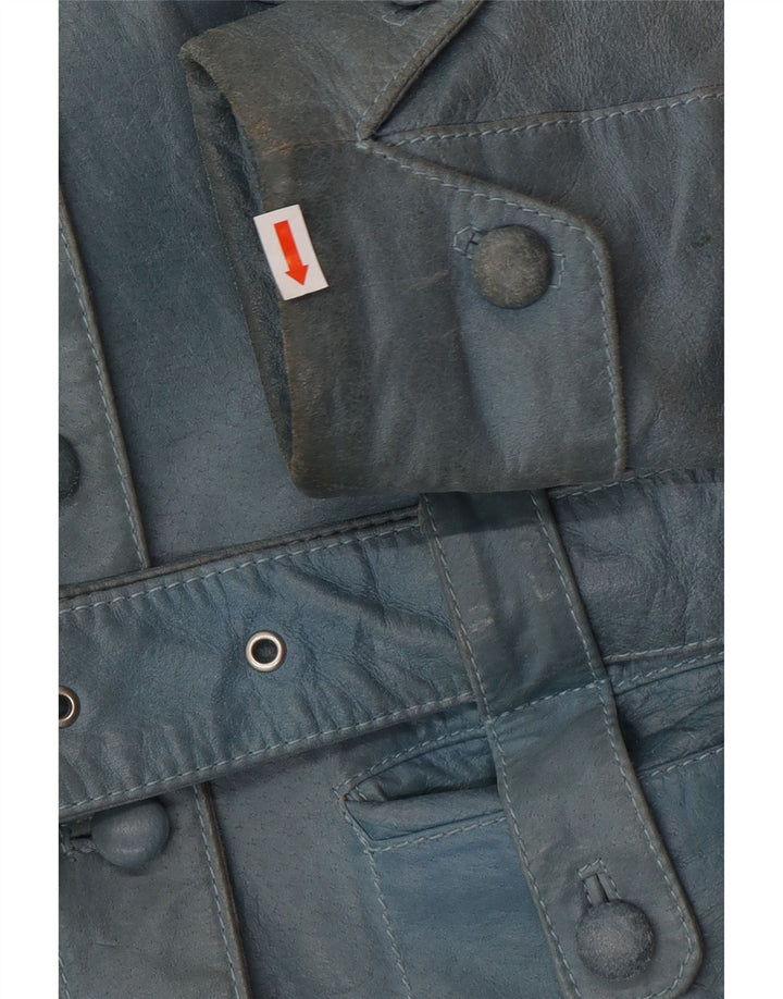 Jaqueta de couro feminina VINTAGE UK 12 azul médio