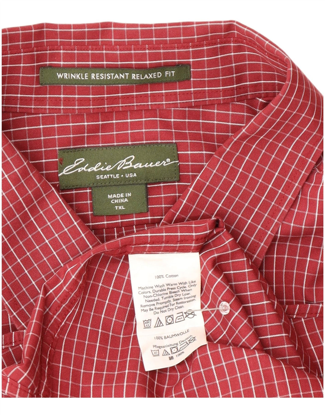 Camisa masculina Eddie Bauer xadrez relaxada XL algodão xadrez Borgonha