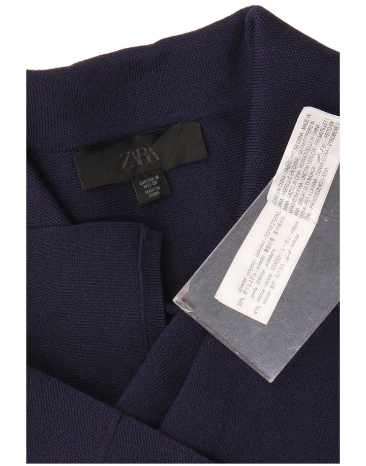 Blusa feminina de manga curta ZARA Reino Unido 12 poliéster azul marinho médio