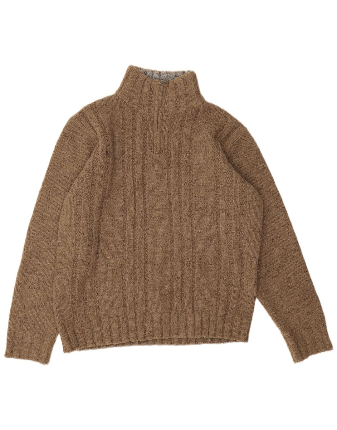 Suéter masculino Marks & Spencer com zíper e gola em acrílico marrom médio