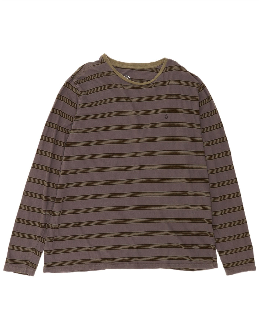 Top masculino Volcom manga comprida 2XL algodão listrado cinza
