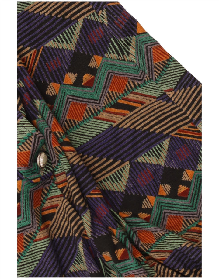 Vestido vintage feminino linha A UK 14 médio multicolorido geométrico