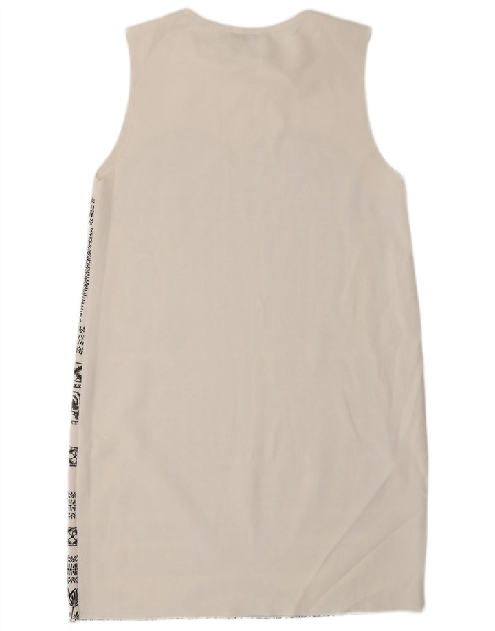 Vestido feminino sem mangas Zara UK 12 médio branco geométrico