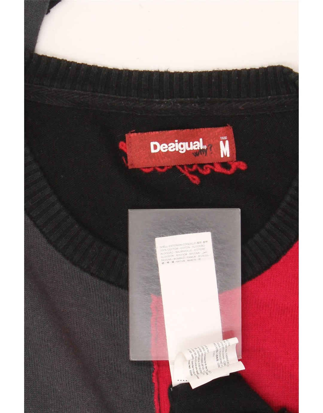 Suéter masculino Desigual com gola redonda, algodão colorblock preto médio