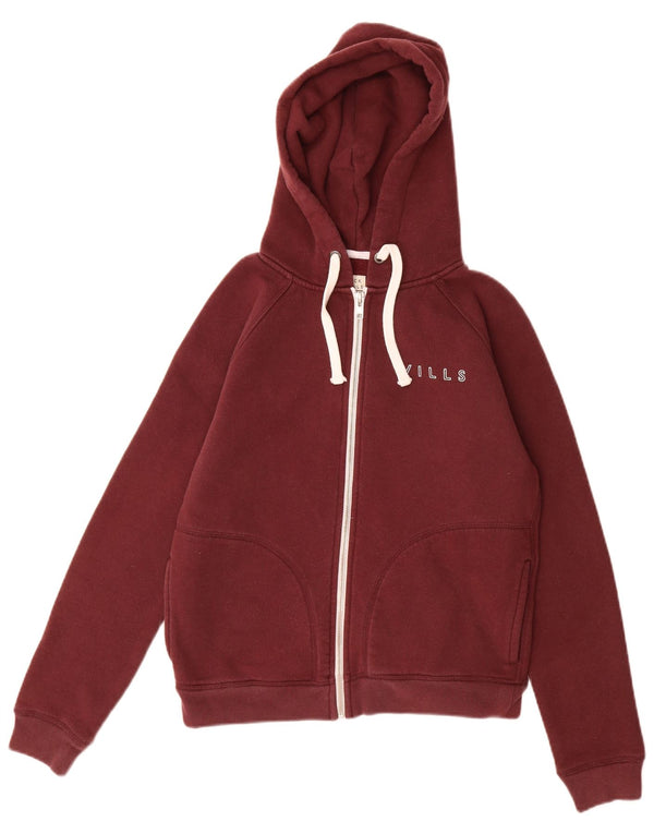 Jack Wills Suéter feminino com capuz e zíper Reino Unido 8 pequeno algodão Borgonha
