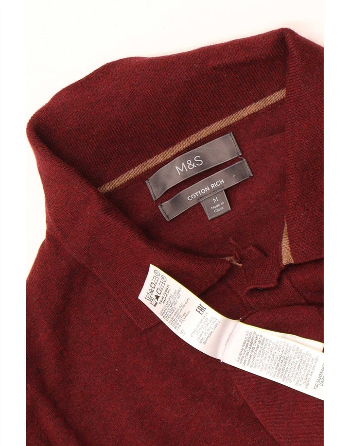 Suéter masculino Marks & Spencer com gola polo e algodão marrom médio