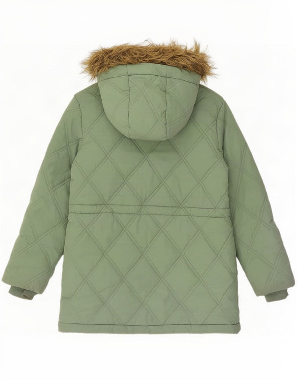 Jaqueta parka acolchoada com capuz para meninas Jack Wills 8-9 anos poliéster verde