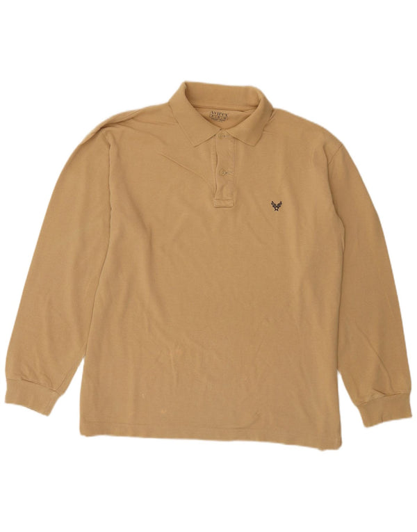 Camisa polo masculina de manga comprida Avirex grande algodão bege