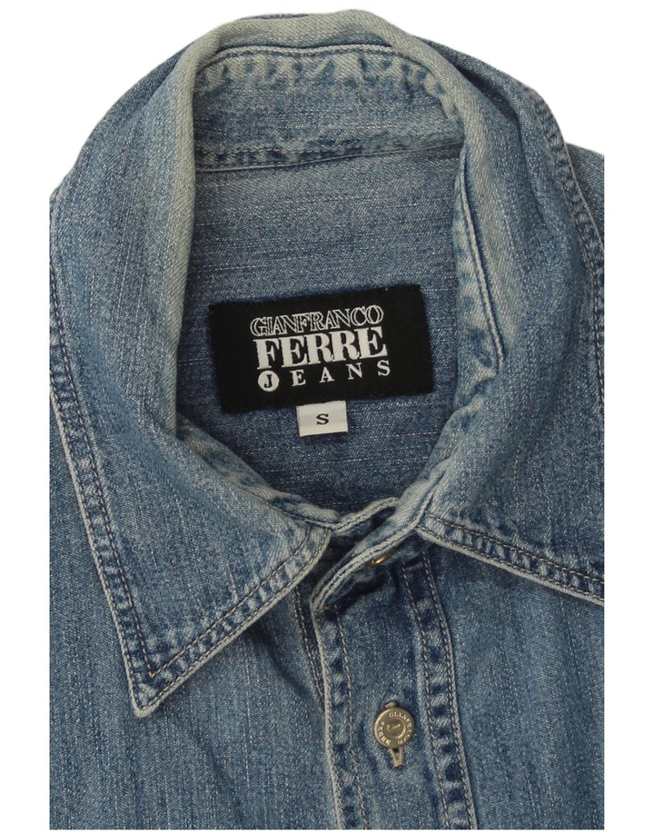 Camisa jeans masculina Gianfranco Ferre pequena azul