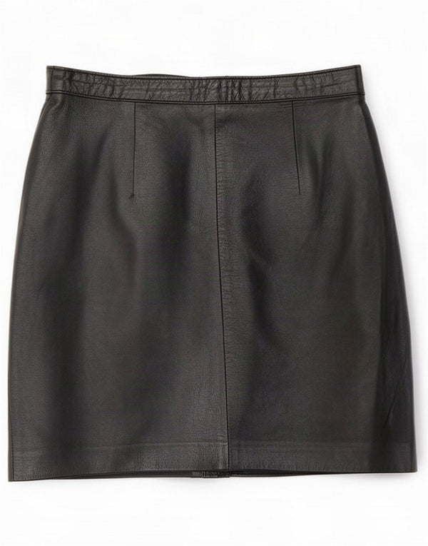 Saia de couro feminina vintage média W28 preta