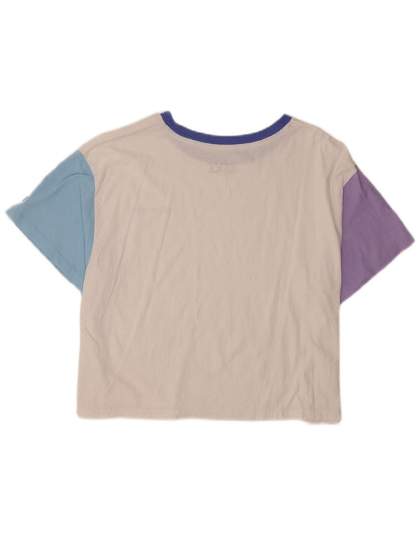 Camiseta feminina Champion Crop Graphic UK 20 2XL algodão colorblock branco