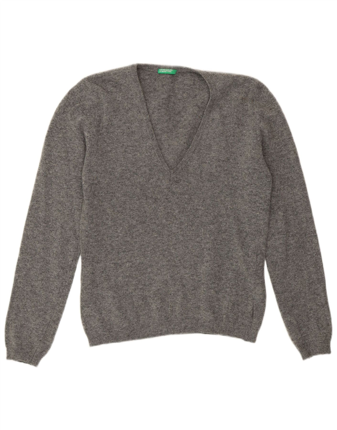 Suéter feminino Benetton com decote em V Reino Unido 12 lã cinza médio