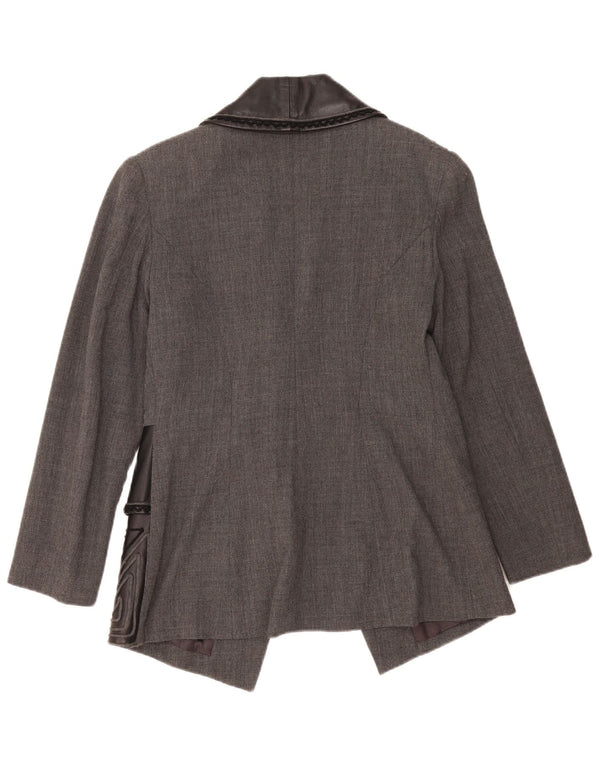 Jaqueta blazer feminina vintage com 1 botão IT 46 grande lã geométrica cinza