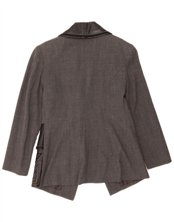 Jaqueta blazer feminina vintage com 1 botão IT 46 grande lã geométrica cinza