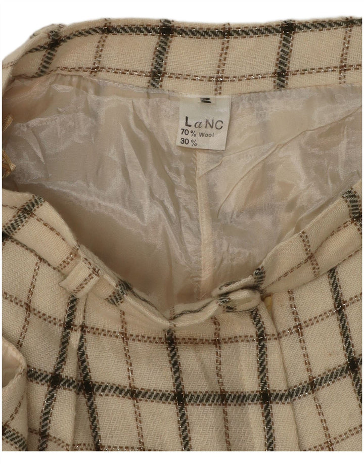 Shorts feminino vintage de cintura alta casual médio W26 lã xadrez bege