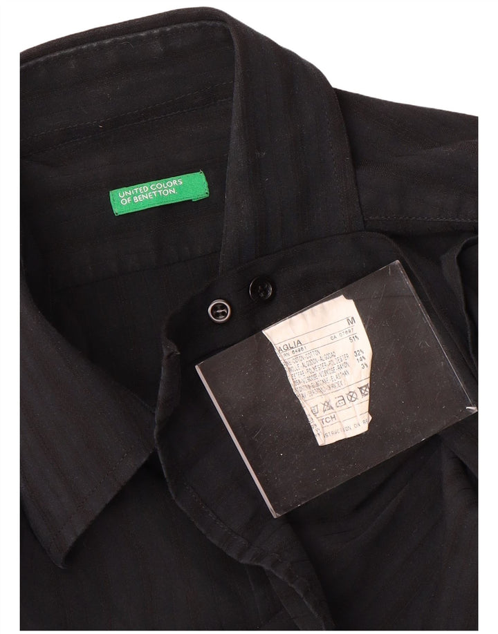 Camisa masculina Benetton média preta listrada de algodão
