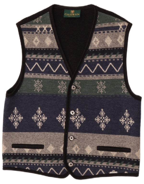Suéter cardigã masculino sem mangas Giesswein UE 58 2XL azul marinho Fair Isle