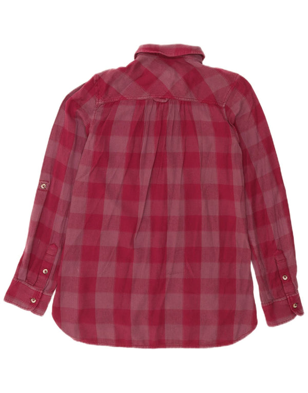 Camisa de flanela feminina Fat Face Reino Unido 8 algodão guingão pequeno Borgonha