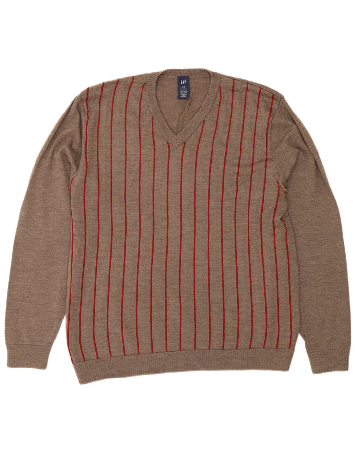 Suéter masculino Gap com decote em V grande lã merino listrada cinza