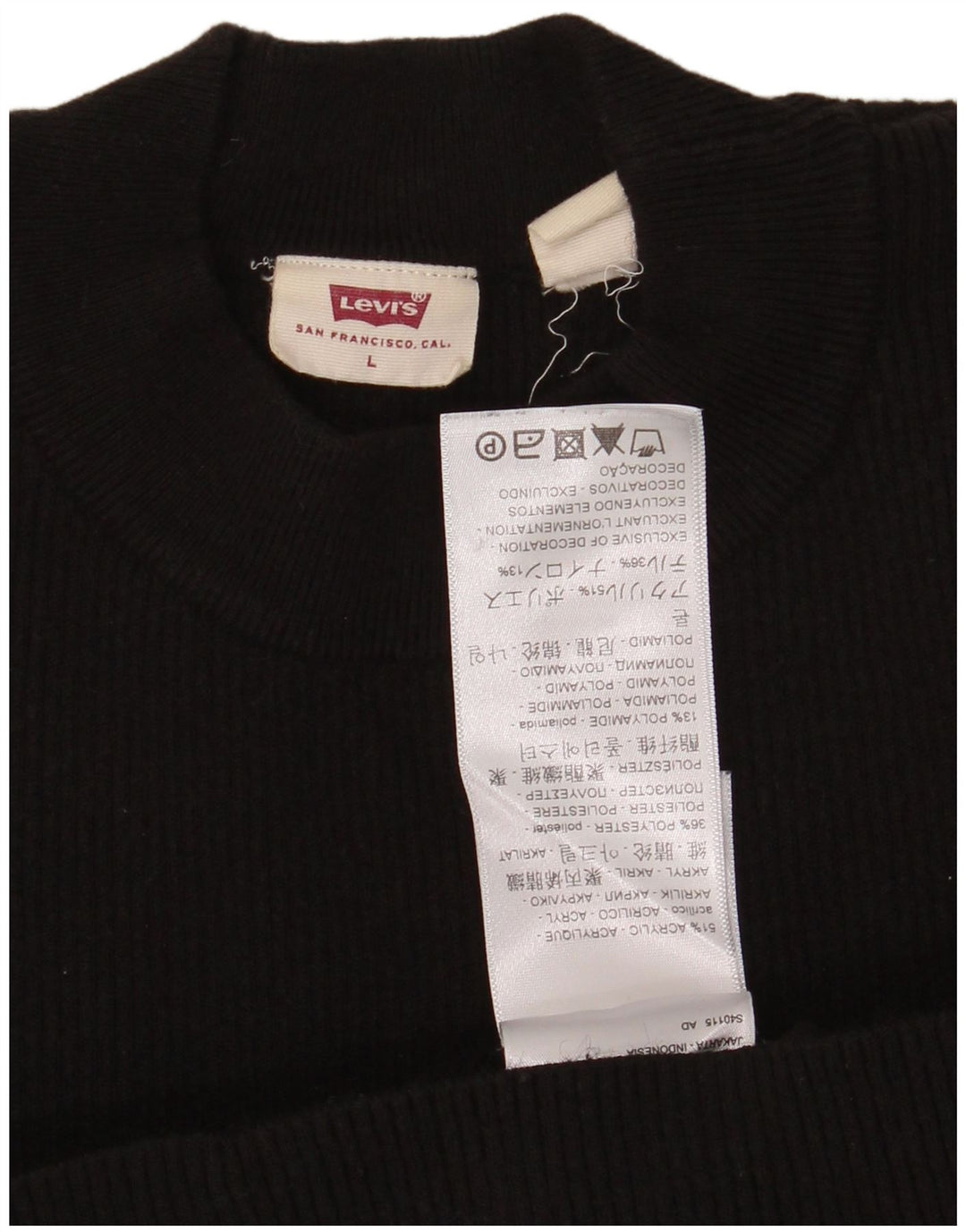 Suéter feminino Levi's com gola redonda UK 14 grande acrílico preto
