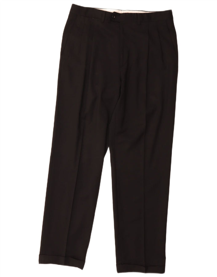 Calça masculina Marks & Spencer com pegged terno W34 L31 lã preta