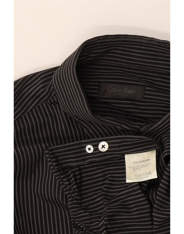 Camisa masculina Calvin Klein de algodão listrado preto médio