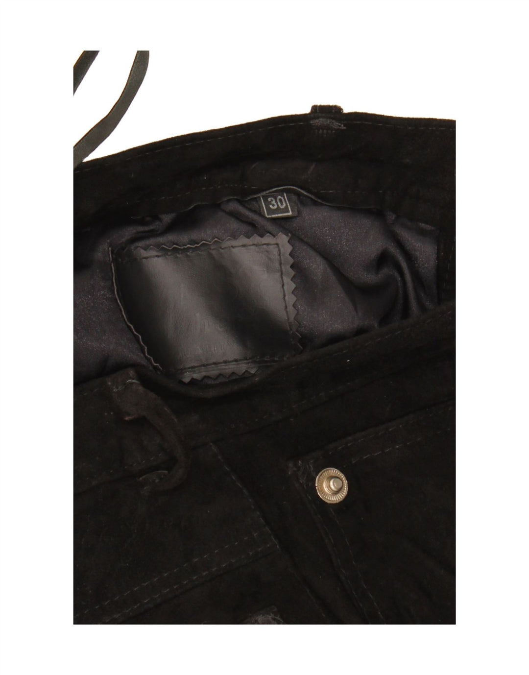 Shorts casuais femininos vintage de camurça W30 couro preto médio
