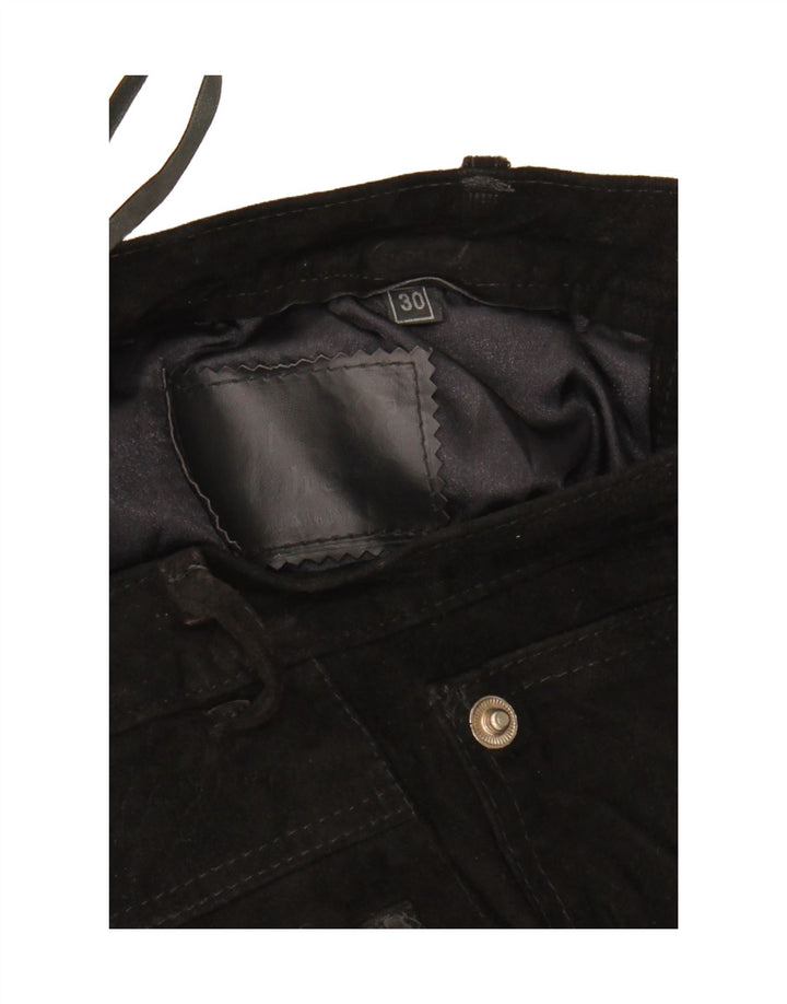 Shorts casuais femininos vintage de camurça W30 couro preto médio