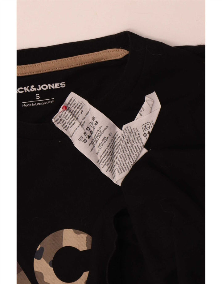 Camiseta gráfica masculina Jack & Jones, top pequeno de algodão preto