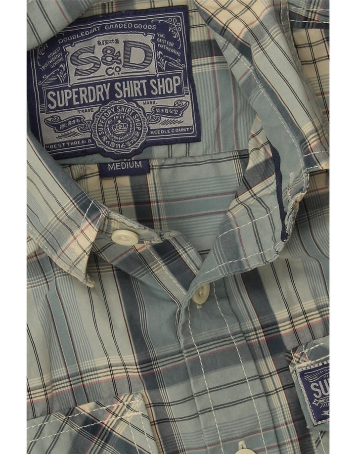 Camisa masculina Superdry algodão xadrez azul médio