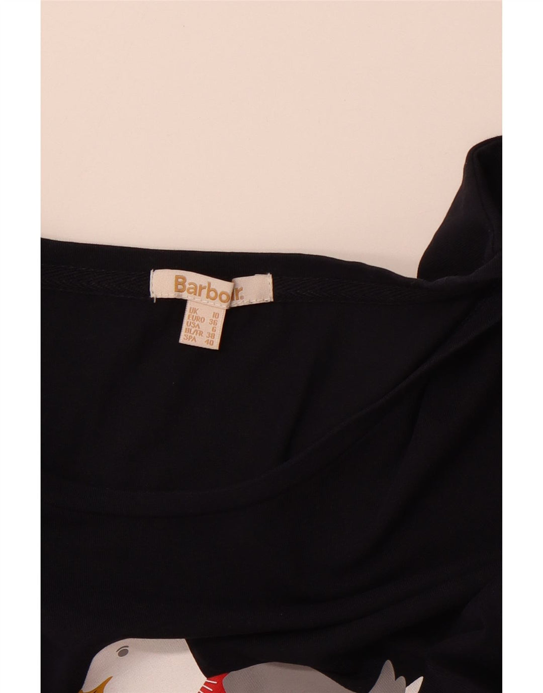 Top gráfico feminino BARBOUR manga comprida Reino Unido 10 pequeno azul marinho Natal