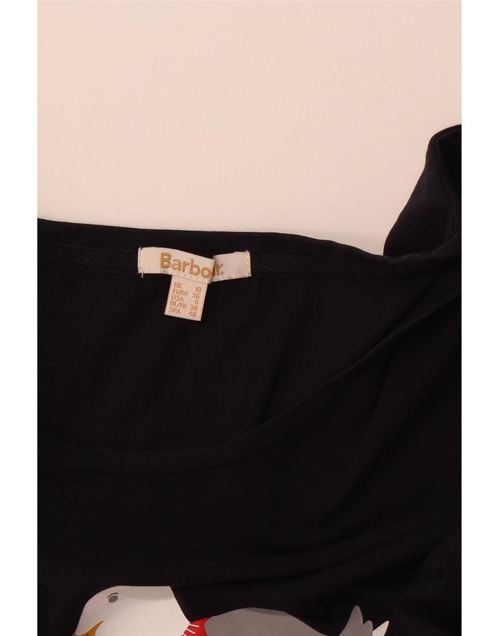 Top gráfico feminino BARBOUR manga comprida Reino Unido 10 pequeno azul marinho Natal