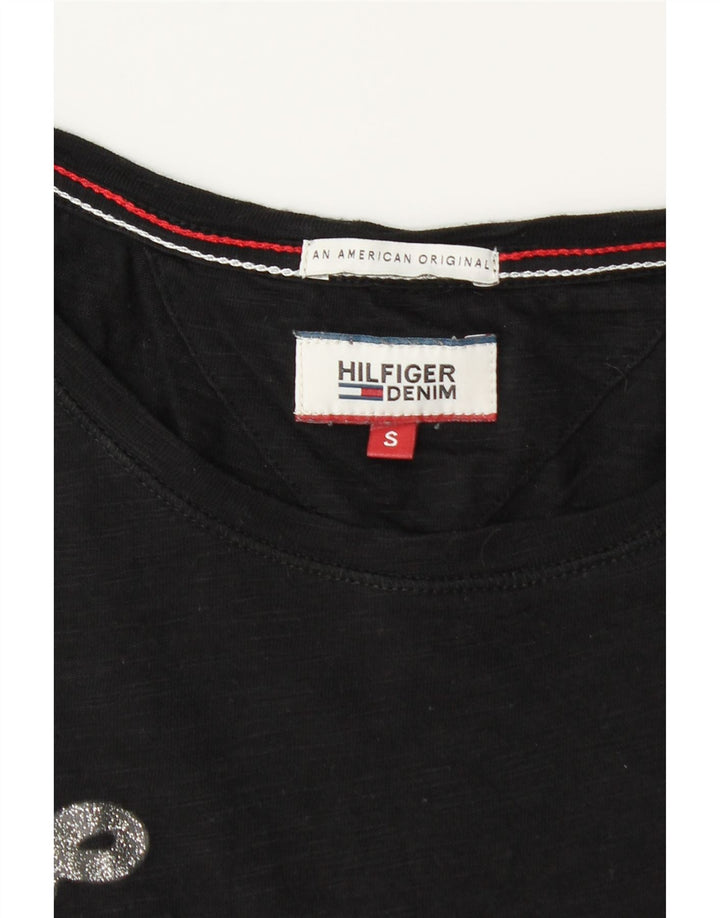 Camiseta feminina TOMMY HILFIGER com estampa gráfica Reino Unido 10 pequeno algodão preto