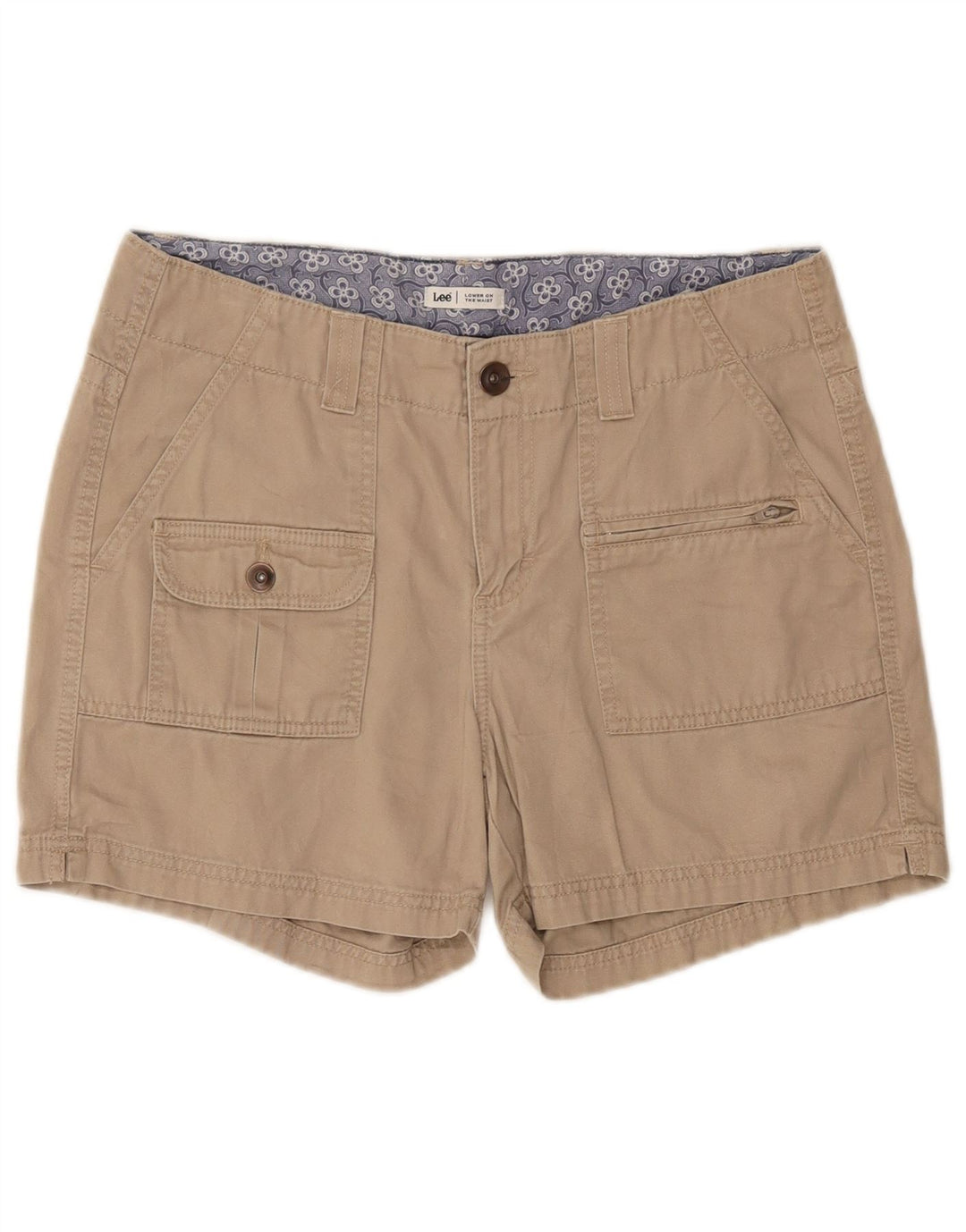 Shorts cargo feminino Lee US 10 grande W34 algodão bege