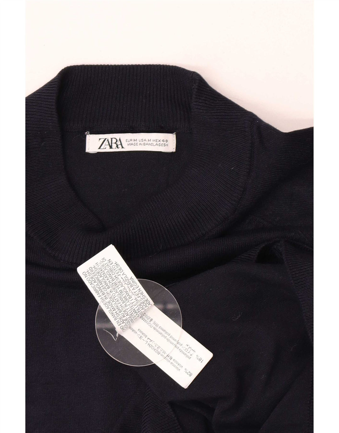 Zara Suéter masculino com gola redonda e viscose azul marinho médio