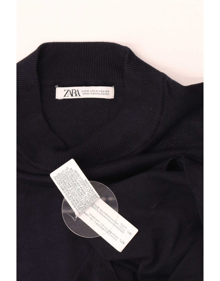 Zara Suéter masculino com gola redonda e viscose azul marinho médio
