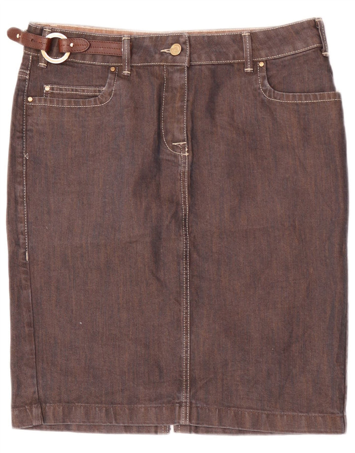 Saia jeans feminina Trussardi IT 44 médio W32 algodão marrom