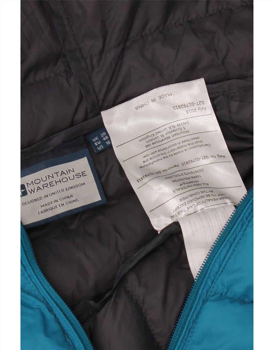 Casaco acolchoado com capuz feminino do armazém da montanha poliéster azul UK 20 2XL