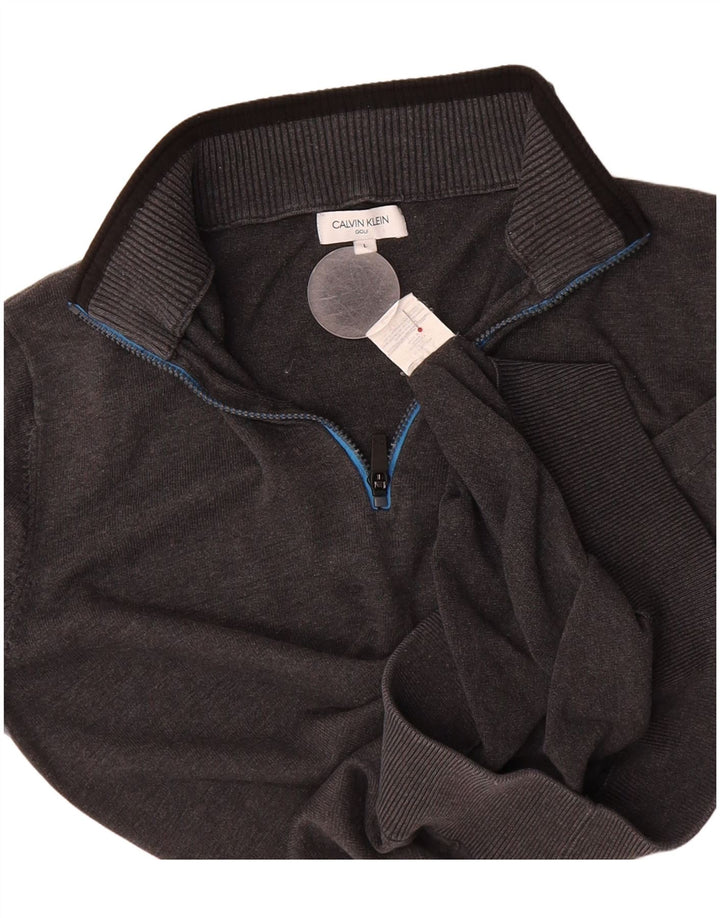 Suéter masculino CALVIN KLEIN com zíper e gola grande de algodão cinza