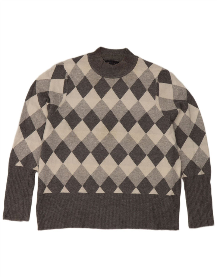 Suéter feminino Marks & Spencer com gola tartaruga Reino Unido 22 3XL cinza