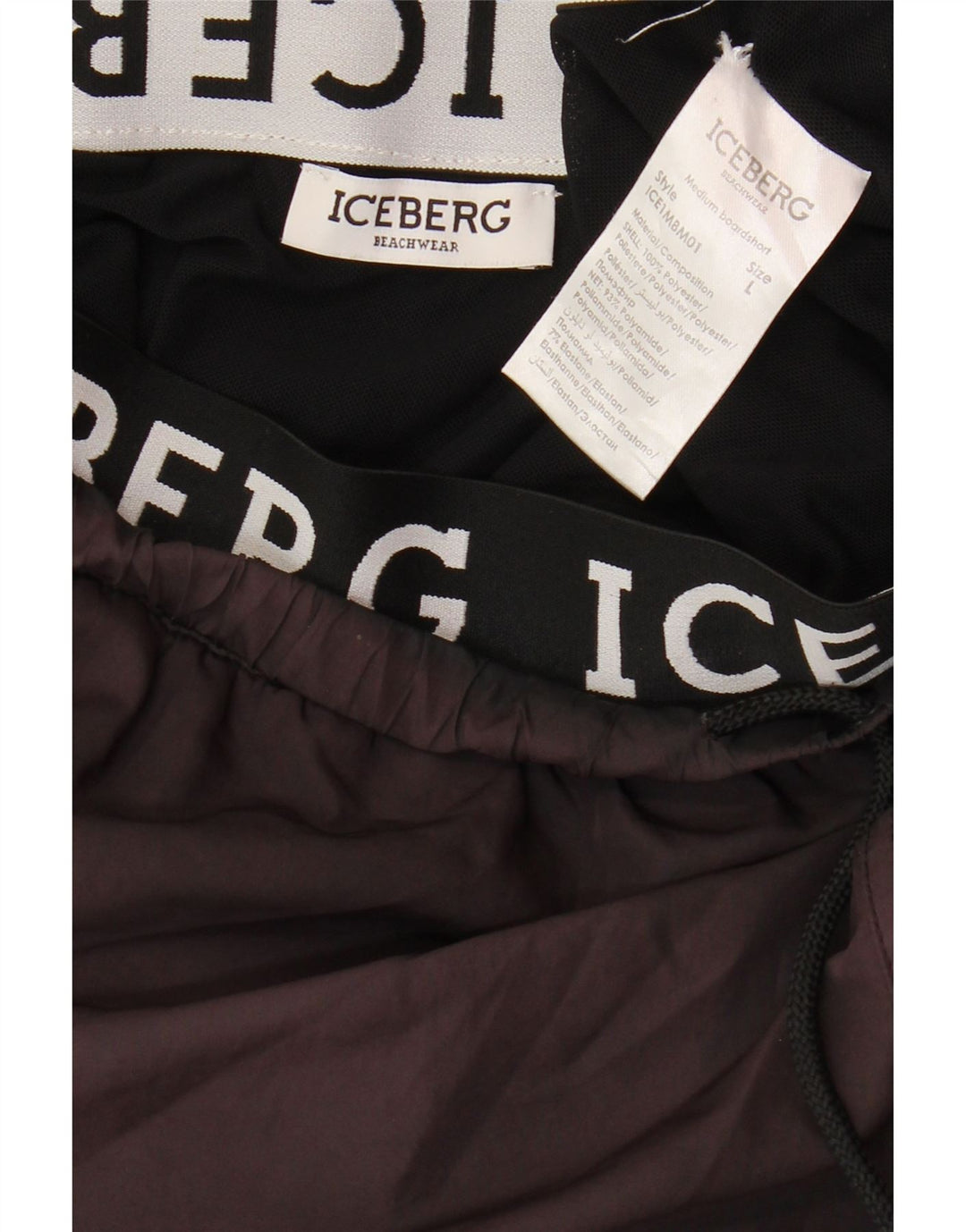 ICEBERG Shorts de natação masculino gráfico grande poliéster preto