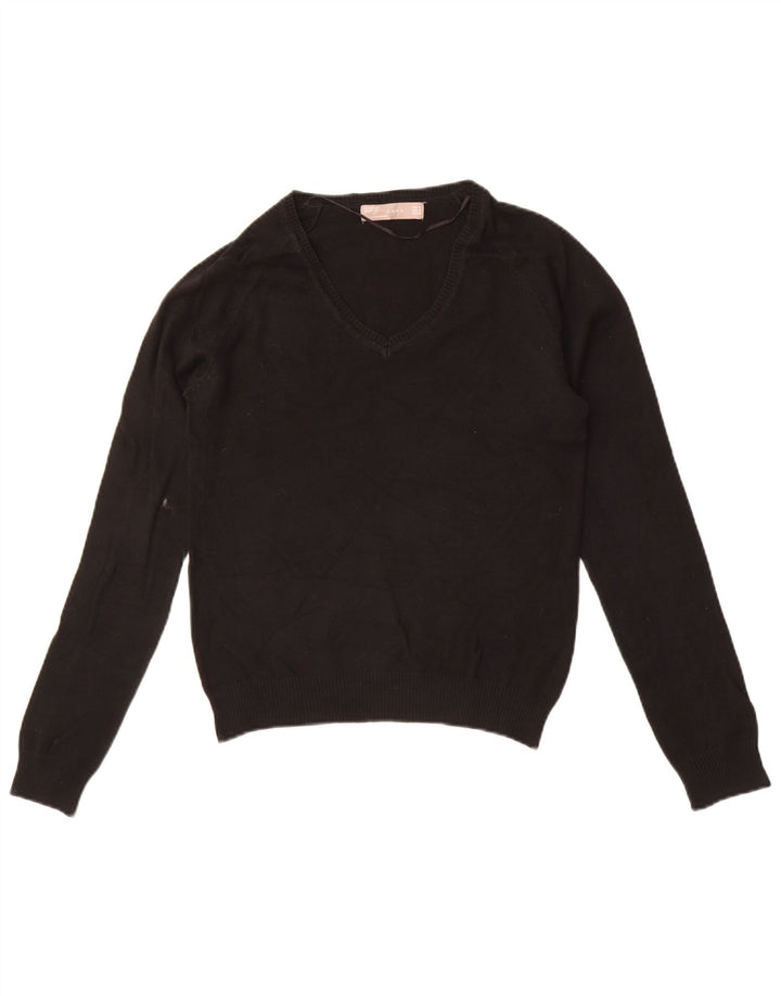 Suéter feminino Zara com decote em V Reino Unido 12 algodão preto médio