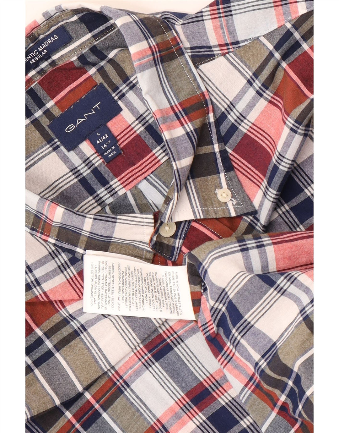 Camisa masculina de manga curta Gant tamanho 41/42 16 1/2 grande xadrez multicolorido