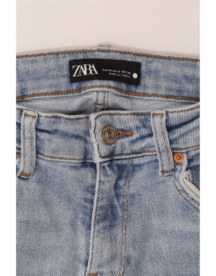 Zara Jeans feminino slim desgastado UE 38 pequeno W28 L27 algodão azul