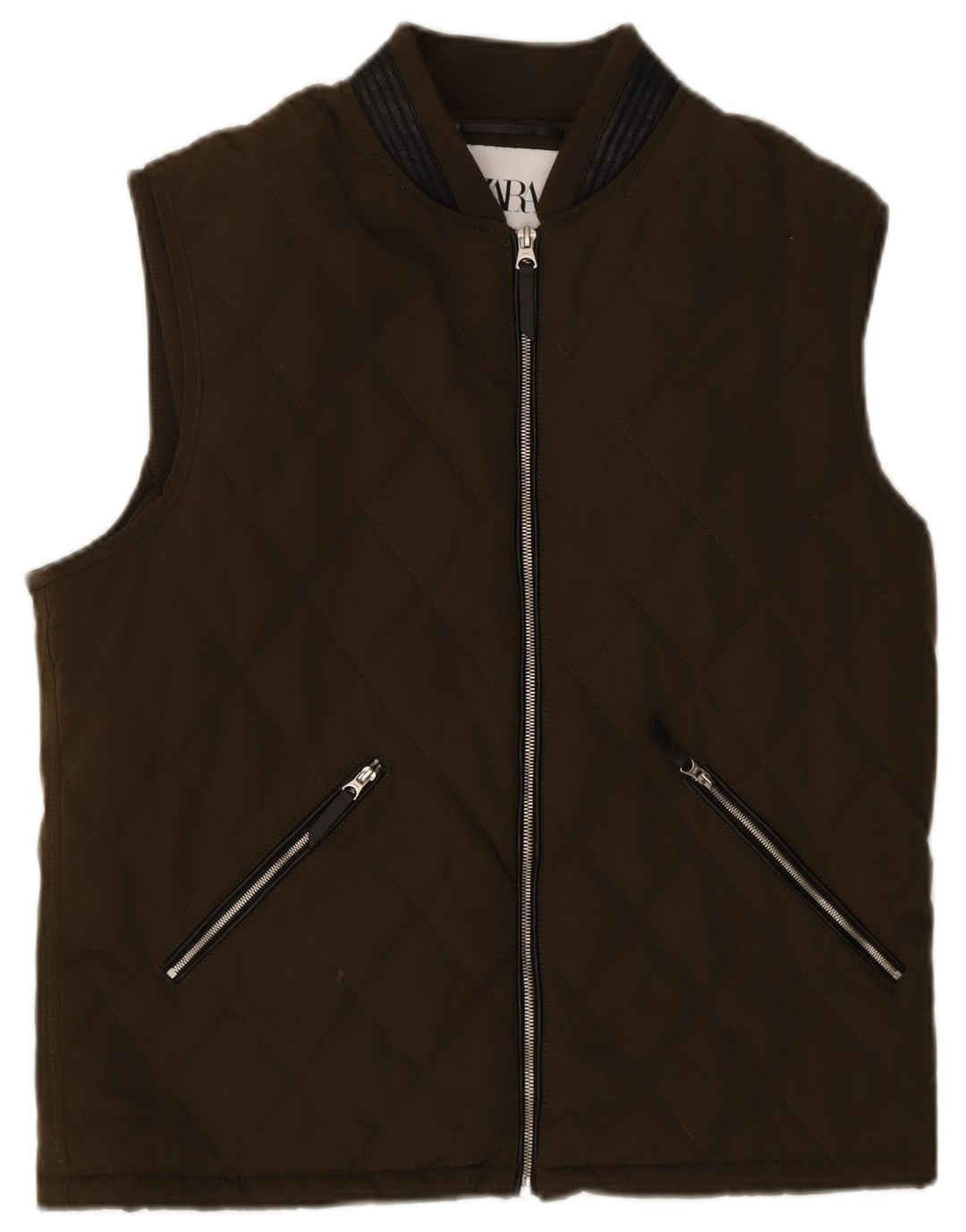 Zara Mens Colete Acolchoado UK 40 Grande Poliéster Cáqui