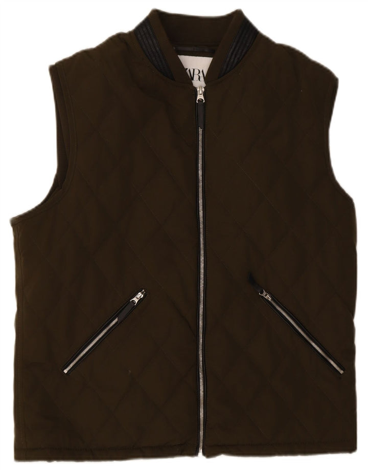 Zara Mens Colete Acolchoado UK 40 Grande Poliéster Cáqui