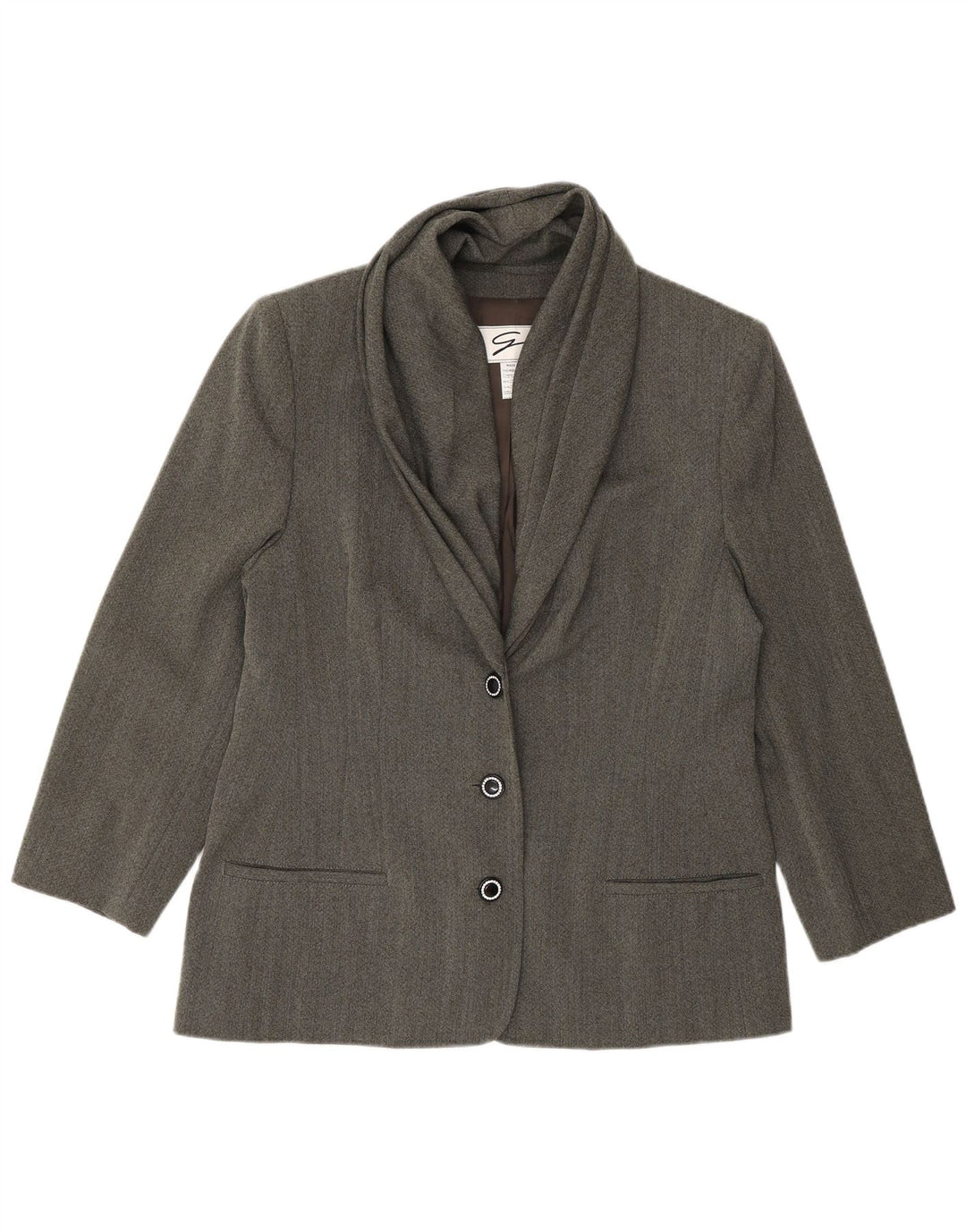 Jaqueta blazer feminina Genny com 3 botões Reino Unido 14 lã espinha de peixe cinza médio