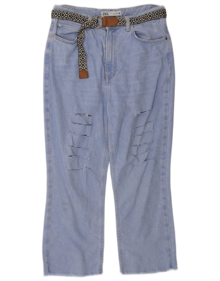 Zara Jeans feminino cortado desgastado UE 38 pequeno W28 L24 algodão azul